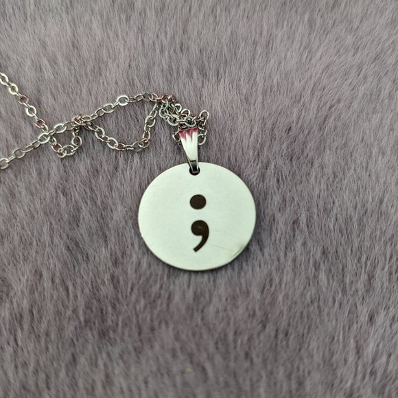 Semicolon Necklace - Suicide Awareness & Mental Health Gift, Copper Jewelry With Card